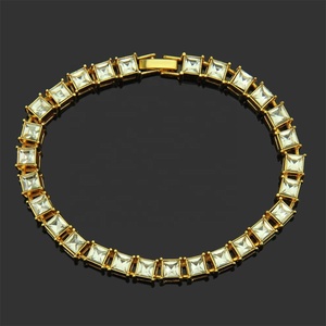 Nhà Máy Nóng Bán Vàng Kim Loại Màu Kẽm Hợp Kim Hip Hop Một Hàng 6Mm Chiều Rộng Vuông Pha Lê Thủy Tinh Tennis Chuỗi Vòng Đeo Tay - Product Image 2