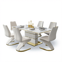 Goldener Rechteckiger Umweltfreundlicher Moderner Esszimmer-Möbel Restaurant-Esstisch-Set Polierte Massivoberfläche Stabil 10-Jahres-Garantie