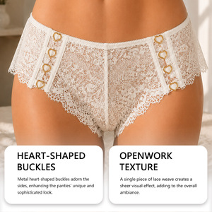 Pantalon triangulaire en dentelle avec boutons décoratifs en forme de cœur sur les côtés - Design en dentelle qui s'adapte au corps, respirant et doux pour la peau - Product Image 5