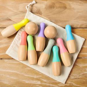 Jouets Montessori en bois de hêtre, jeu de boules de <span class=keywords><strong>bowling</strong></span> de couleur macaron, développer la coordination œil-main, reconnaissance des couleurs, jouets en bois pour enfants - Product Image 2