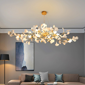 Modern Style Custom Chandelier Ceramic Ginkgo Leaf Art Creative Pendant <strong>Light</strong> <strong>for</strong> Hotel Lobby Living Room Bedroom Dining Room - Product Image 1