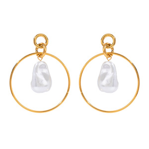 Pendientes de Aro Geométricos con Perla Barroca para Mujer, Uso Diario - Product Image 1