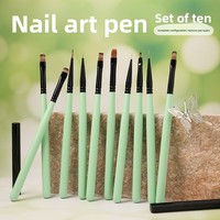 Kit de stylos pour nail art avec manche en bois, pour base coat, peinture couleur, gel UV, estompage, dessin de lignes, pinceau carré, pinceau style français, pinceau pour débutants