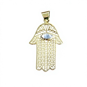 2 x 4 cm Gold-Plated Hamsa Pendant Bohemian Style Moonstone Bezel Setting Made from Silver Brass for Jewelry or Gifts - Product Image 3