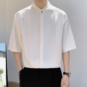 <span class=keywords><strong>Camisa</strong></span> <span class=keywords><strong>blanca</strong></span> con cuello levantado para hombre, camisas <span class=keywords><strong>de</strong></span> <span class=keywords><strong>manga</strong></span> <span class=keywords><strong>corta</strong></span> con <span class=keywords><strong>botones</strong></span> ocultos informales <span class=keywords><strong>de</strong></span> negocios <span class=keywords><strong>de</strong></span> verano - Product Image 4