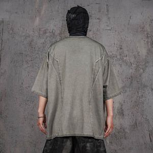 Magliette vuote da uomo oversize con finitura lavata grigio 100% Top in cotone con scollo <span class=keywords><strong>Vintage</strong></span> Look Casual quotidiano e durevole confortevole - Product Image 5