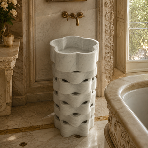 Lavabo de Pedestal Moderno con Forma de Flor, Lavabo de Baño de Mármol Pulido, Diseño Contemporáneo de Instalación en el Suelo - Product Image 5