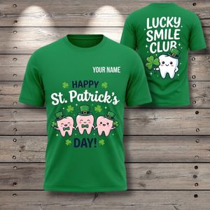 T-shirt personnalisé pour la Saint-Patrick, motif dents joyeuses, cadeau pour dentiste et hygiéniste - Product Image 1