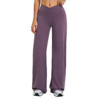 Pantalon décontracté Zechuang brossé à jambe large, taille croisée, coupe ample, en nylon et élasthanne, couleur unie, longueur intégrale, pour course et sports en extérieur