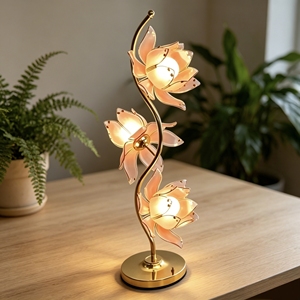 Lampe de table moderne Lotus, lampe sur pied en verre réglable, lampe décorative pour chambre à coucher, éclairage de chevet - Product Image 6