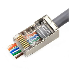 Cat6 Shielded <b>RJ45</b> Connector Metal Silver Shell 8P8C Ethernet Plug For Network <b>Cables</b> - Product Image 1