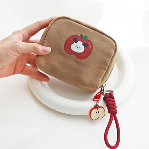 Cartoon Apple Canvas Cosmetic Bag Small Zipper Portable <b>Makeup</b> <b>Case</b> With Rope Handle - Product Image 3