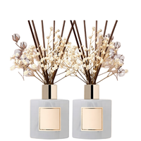 Ensemble diffuseur à roseaux en verre double paroi de 200 ml avec décorations de fleurs séchées