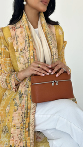 Vestido Maxi Holgado y Elegante LEDUO con Hiyab, Estampado Amarillo, Chifón, Abaya, Kimono - Product Image 2