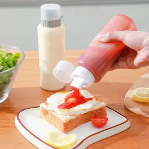 MAYSURE 400ml Classic Square Sauce Ketchup Squeeze Bottle Chili Tomato Chocolate Syrup Plastic Squeeze Bottle with Scale Mark
