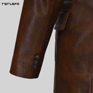 Men Leather Suit <b>Set</b> <b>Blazer</b> Trouser Braided Whipstitch Lapel Trim Notch Lapel Single Button Slim Fit Luxury Formal <b>Set</b> - Product Image 2