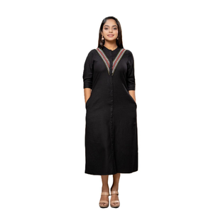 High Quality Durable Stylish Chic <b>Black</b> Linen <b>Button</b>-<b>Down</b> Midi <b>Dress</b> Elegant for Women - Product Image 5