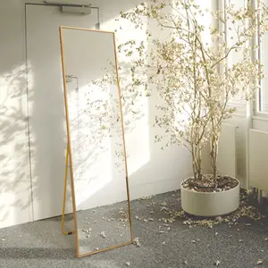 Supporto per telaio in alluminio nero oro personalizzato supporto per specchio lungo da pavimento decorativo a specchio grande