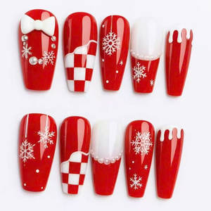 Personnaliser le luxe 100% fait à la main Noël français contrastant blanc vert couleurs avec des flocons de neige et des <span class=keywords><strong>cannes</strong></span> de bonbon - Product Image 3