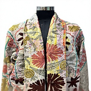 Kantha Embroidered Floral Spring Jacket Kantha Quilted <b>Coat</b> Indian Boho Vintage Hand-<b>Stitched</b> - Product Image 1
