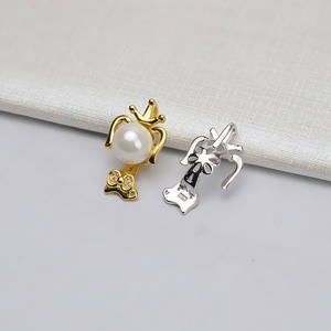 Pendentif tête d'animal chien zodiacal en argent S925, pendentif perle 8-9 mm avec plateau vide pour création de bijoux DIY, 587 apprêts et composants de bijouterie - Product Image 2