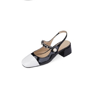 Nouvelles Sandales Mary Jane 2026 pour Femme en Cuir Verni Nude à Talon Carré Épais, Bout Carré, Perles, Talon Moyen, Color Block, Dos Nu - Product Image 3