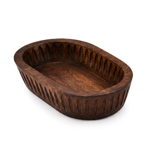 Cuenco Decorativo de Madera de Mango, Cuenco Largo de Madera, Centro de Mesa Rústico, Decoración para el Hogar, Cuenco para Servir Frutas, Cuenco de Madera Hecho a Mano - Product Image 1