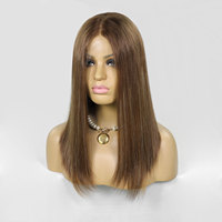Perruque juive de haute qualité pour femmes, style bob blond miel avec mèches, perruque frontale en dentelle suisse HD, cheveux humains
