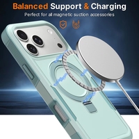 Étui de protection robuste hybride TPU PC cyan premium avec support, antichoc, magnétique, pour iPhone 17 18 Pro