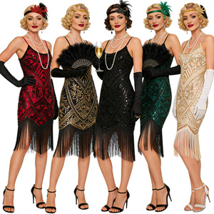 Vestido de Fiesta Retro Estilo Gatsby Años 20, con Tirantes Finos, Lentejuelas, Borlas, Satinado, Talla Grande, para Actuaciones - Product Image 5