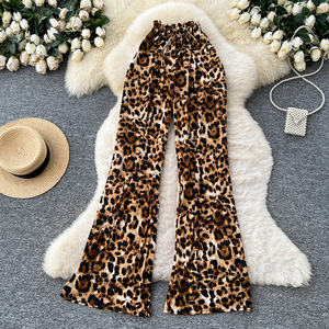 Pantalons décontractés à jambes larges pour femmes en automne 2025. <span class=keywords><strong>Taille</strong></span> élastique, design amincissant, <span class=keywords><strong>silhouette</strong></span> droite, imprimé léopard - Product Image 1
