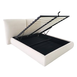 Letto matrimoniale imbottito Yunar 180x200 con base a doghe e spazio contenitore beige - Product Image 1