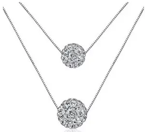 M622 Dropshipping Cheap Double Shambhala diamond ball necklace pendant short simple collarbone chain transfer beads silver jewel