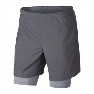 Pantalones Cortos Deportivos Grises Sólidos para Hombre, Cintura Media, Elásticos, de Secado Rápido, de Spandex y Poliéster, Tejido de Punto, Cortos - Product Image 1