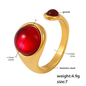 Non Tarnish Fine 14k 18k Gold Plated 316L Stainless Steel Fashion <b>Garnet</b> <b>Ring</b> for Women - Product Image 6