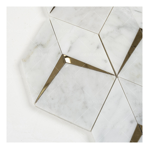 Мраморная мозаичная плитка в европейском стиле, золотая металлическая фартук, Мраморная каменная мозаика для проекта оформления интерьера - Product Image 4