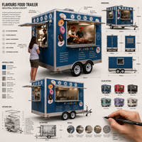 Remorque de restauration mobile à double essieu avec grandes fenêtres de service pour la vente de barbecue, de restauration rapide et les événements festifs