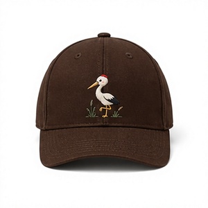 Casquette de baseball structurée en sergé de coton marron foncé à 6 panneaux, personnalisable, avec visière incurvée et broderie animale mignonne – Vente en gros - Product Image 1