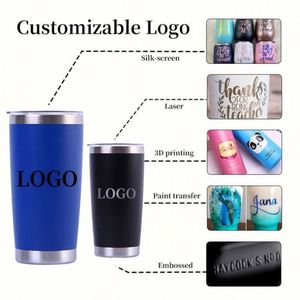 Mug isotherme en acier inoxydable de 20 oz avec logo personnalisé, couvercle coulissant et paille, noir - Product Image 4