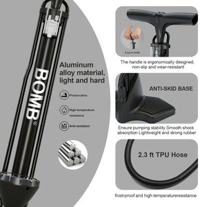 Pompe à pied pour vélo en acier BOMB 160 PSI avec valves Presta/Schrader et manomètre - Product Image 6