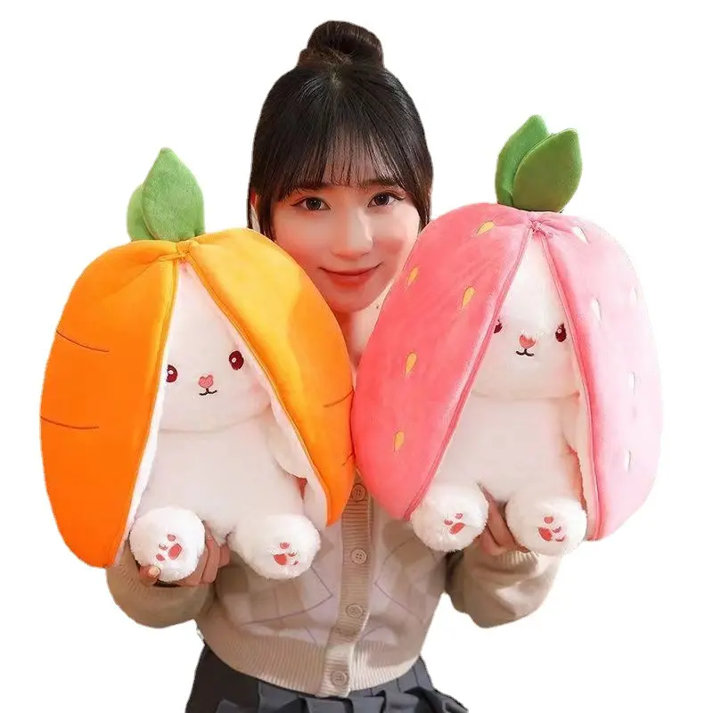 Kawaii Soft Cute Gift Peluche Fruit Doll Transformed Into Carrot Rabbit Strawberry Bunny Cushion Pillow Stuffed Animal Toys