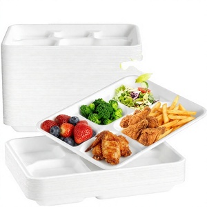 Plateau rectangulaire personnalisé 100 % compostable en bagasse à 5 compartiments pour repas scolaires et traiteur, usage intensif, jetable, 500 pièces - Product Image 4