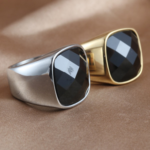 European American Style <b>Titanium</b> Steel Black Gemstone <b>Ring</b> Geometric Bezel Setting Women's Fashion Jewelry Size 27 - Product Image 4