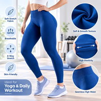 Leggings sans couture taille haute pour femme, bleus, effet push-up et froncé aux fesses, extensibles dans les 4 sens, pour le yoga, le sport, l'entraînement et le fitness
