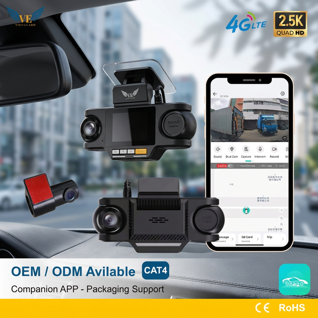 T39 4G LTE Cloud Dashcam 2K 3-Channel Smart Vehicle Security System 1 Year GPS WiFi Parking Monitor Racing IPS
