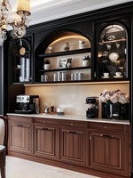 Buffet Modulaire Bicolore Noir Mat en Noyer Écologique, Design Européen pour Cuisine, Salle à Manger, Bar Domestique, Meubles de Rangement, Villas