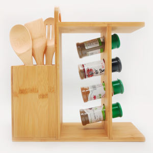 منتجات جديدة لعام 2026: أدوات طهي من الخيزران 3 قطع - مجموعة أدوات طهي عضوية من الخيزران مع رف للتوابل - Product Image 1