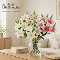 Tige de fleur de lys à 3 têtes, 2 fleurs et 1 bourgeon pour centre de table, décoration de mariage ou de maison