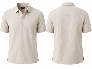 Camisa Polo de Lino Transpirable, Mezcla de Lino y Algodón, Manga Corta, Cierre de Botones, Estilo Resort de Verano, con Logotipo Personalizado - Product Image 2