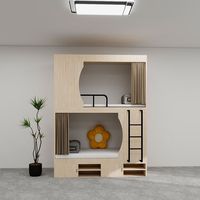 Lit superposé moderne avec rangement et escalier pour enfants, en bois